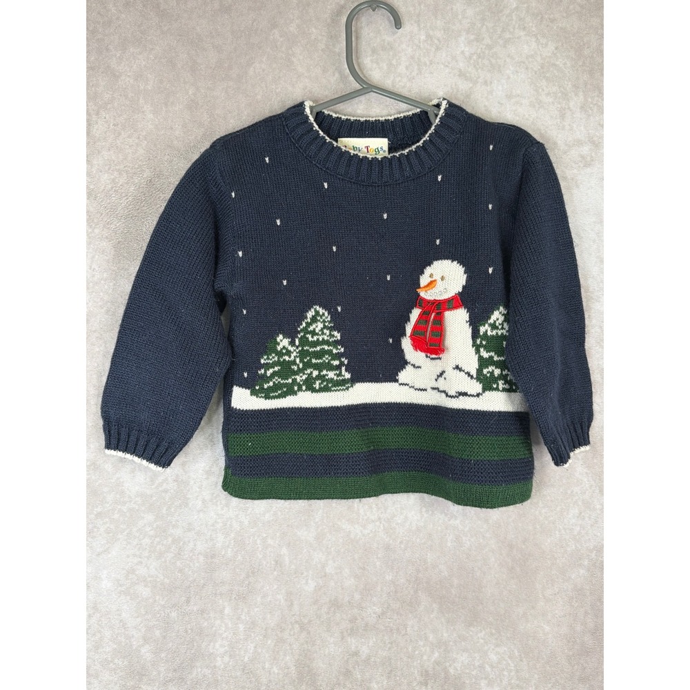 Vintage 90's Baby Togs Navy‎ Blue Snowman Christmas Sweater Toddler Size 2
